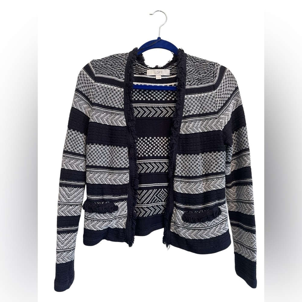 LOFT Navy blue and White Tweed Cardigan/Blazer XS